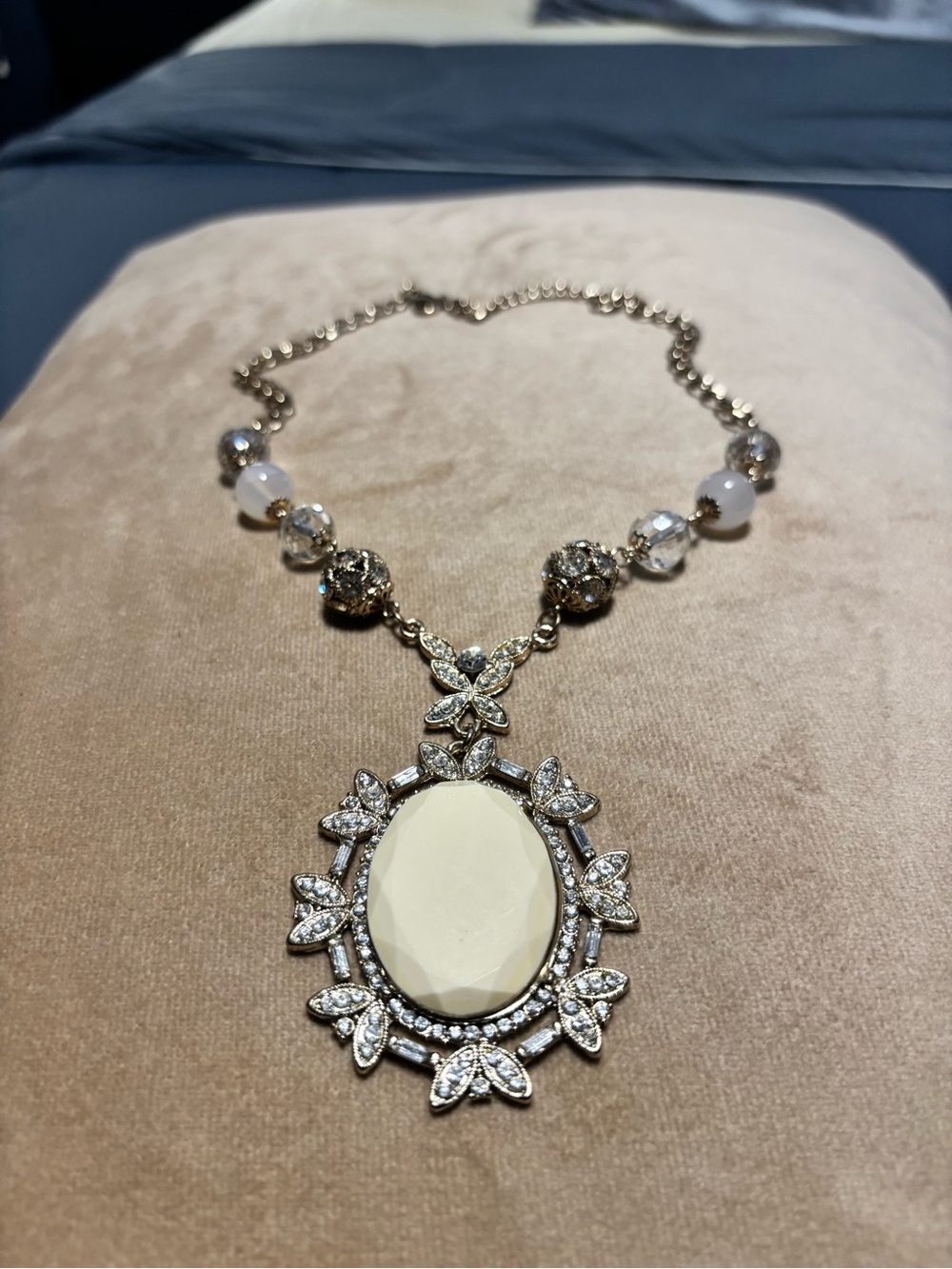 Ivory Oval Pendant Necklace with Crystal Accent